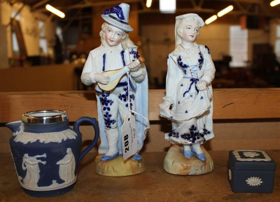 2 biscuit figures and 2 jasper items